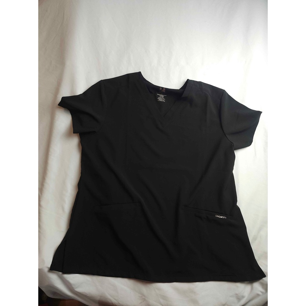 Dagacci Natural‎ Stretch Scrub Top XL Black V-Neck Short Sleeve FS2802 Medical